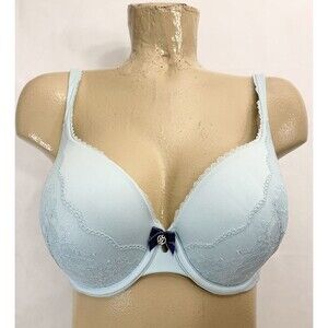 Body Victoria's Secret Perfect Shape Bra 34 DD 34DD Padded Aqua Silver Lace Soft